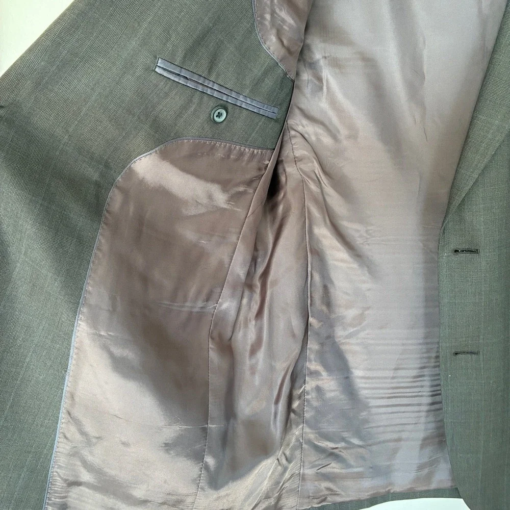 Brooks Brothers 346 Madison Fit Suit Mens 44R 36W Gray Glen Plaid 2 Button *Flaw